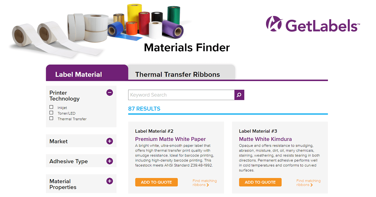 Buscador de materiales - GetLabels.com